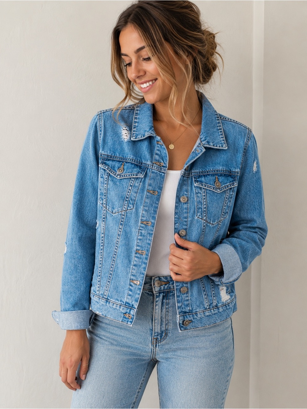 DL1961 Distressed Blue Denim Jean Jacket